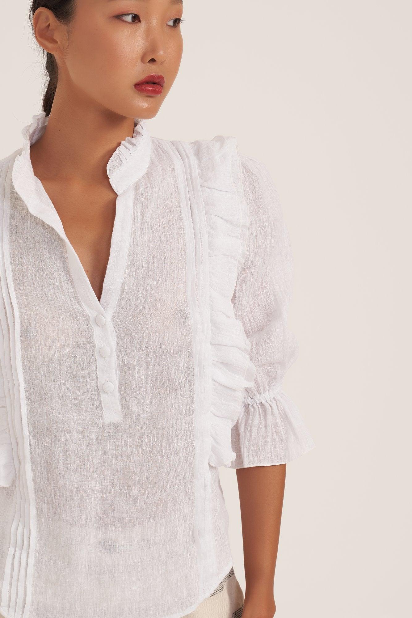 Rosalie Linen Blouse S White Linen